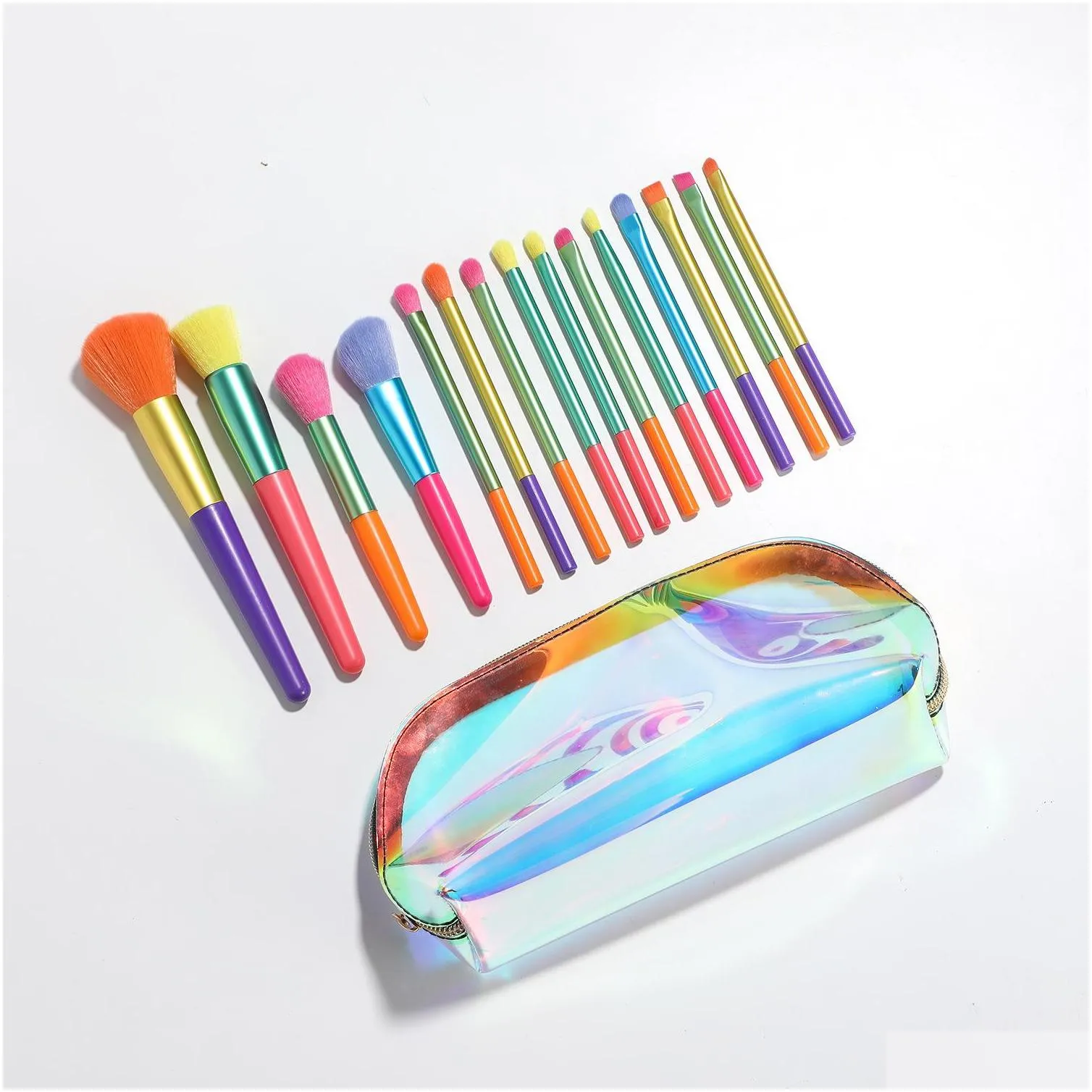 15pcs colorful makeup brushes set rainbow foundation powder contour eyeshadow brushes