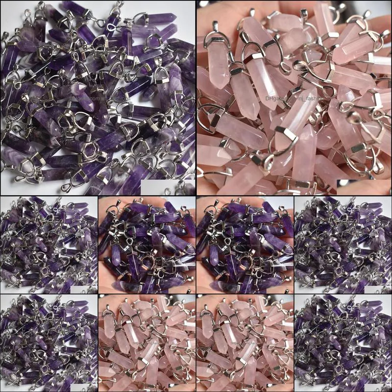 natural stone amethyst bullet shape charms point chakra pendants for jewelry making mjfashion