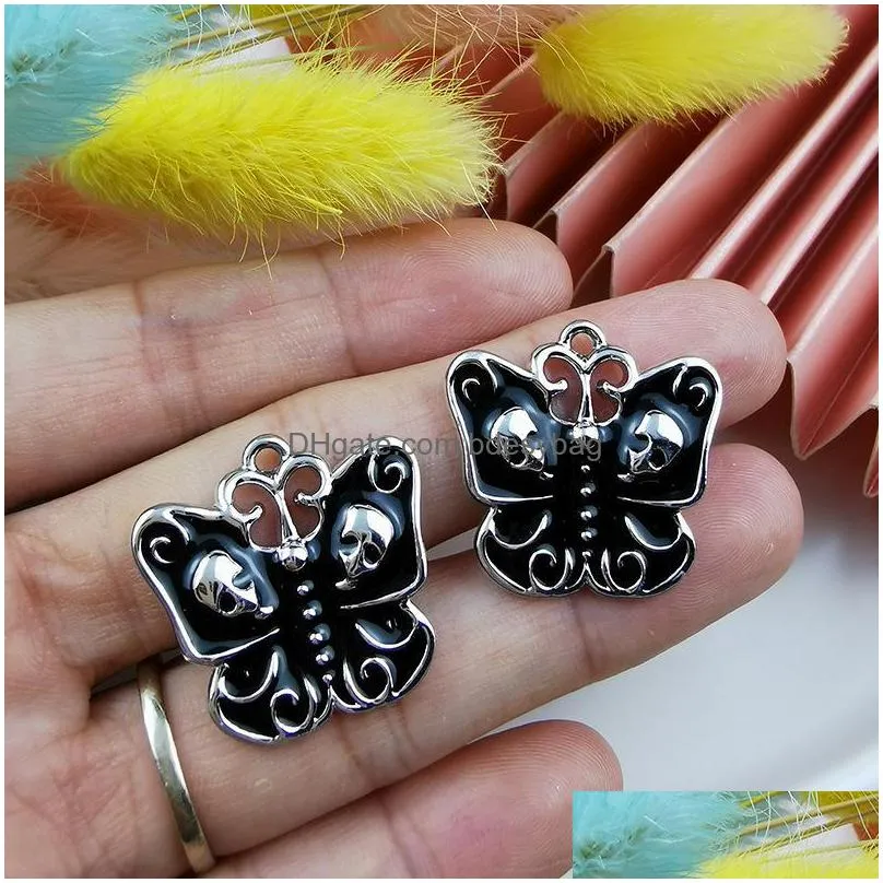 charms 10pcs alloy pendant jewelry accessories black skull butterfly earrings diy designer cartoon enamel charm