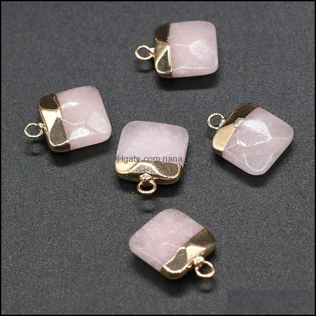 delicate natural stone charms square rose quartz lapis lazuli turquoise opal pendant diy for bracelet necklace earrings jewelry making