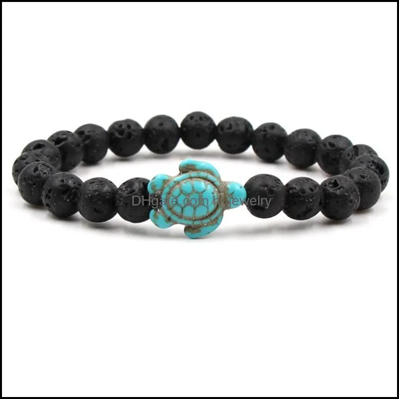 trendy 8mm black lava stone turquoise bead sea turtle cross bracelet some  oil diffuser bracelet for women men jewelry