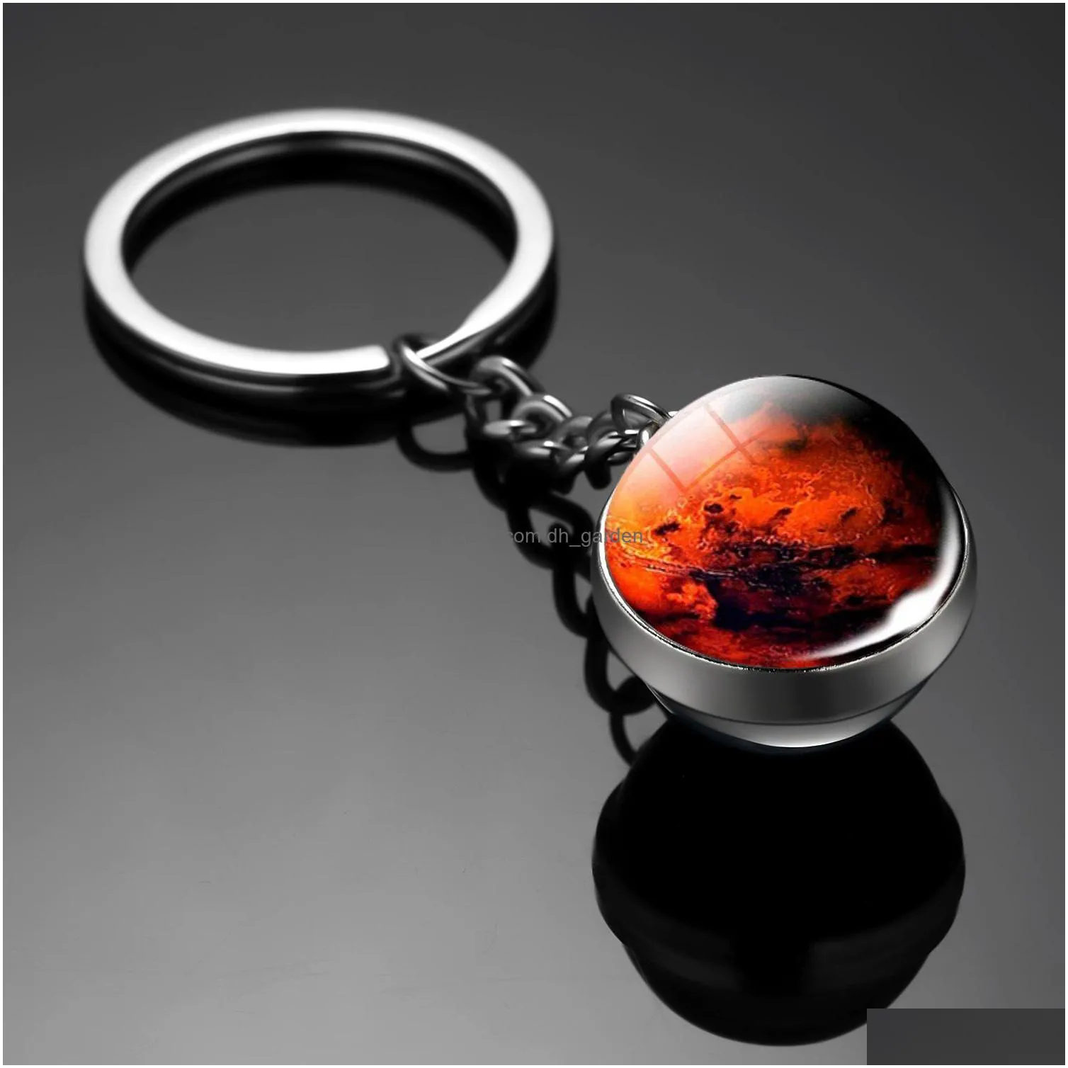 eight planetary galaxy pendant key chain nebula doublesided glass ball keyring