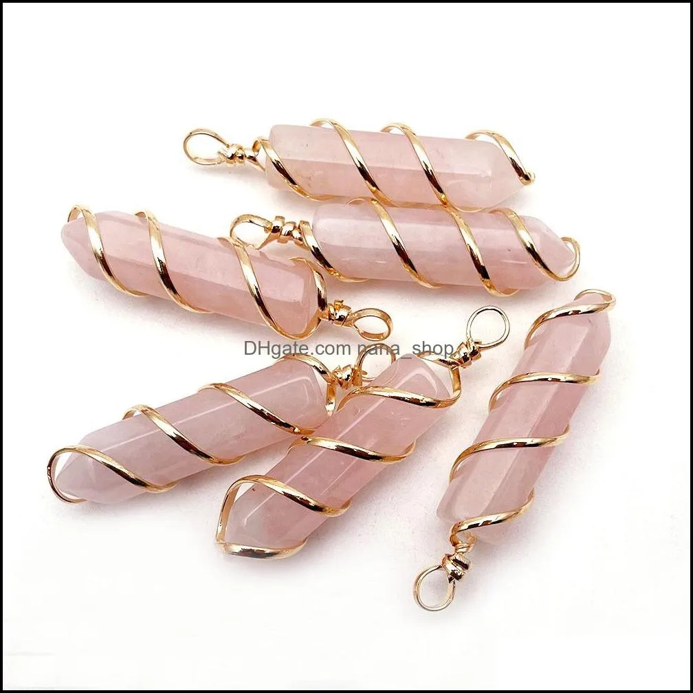 fashion gold wire wrap stone charms bullet shape point chakra pendants for jewelry making wholesale