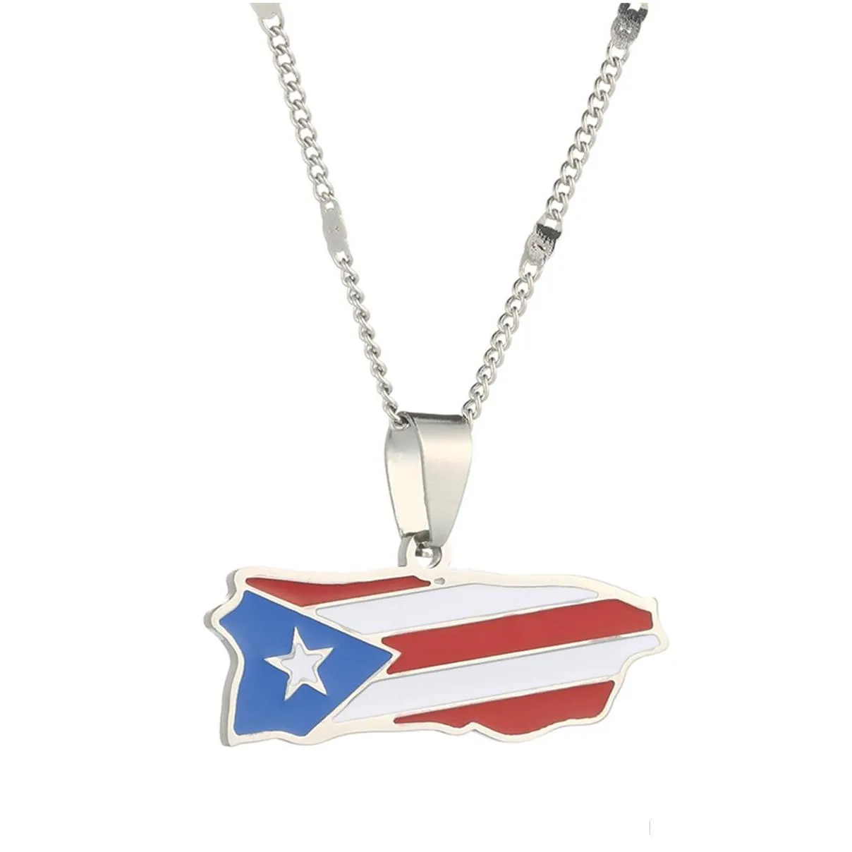 stainless steel enamel puerto rico map pendant necklace for women men puerto ricans map chain jewelry