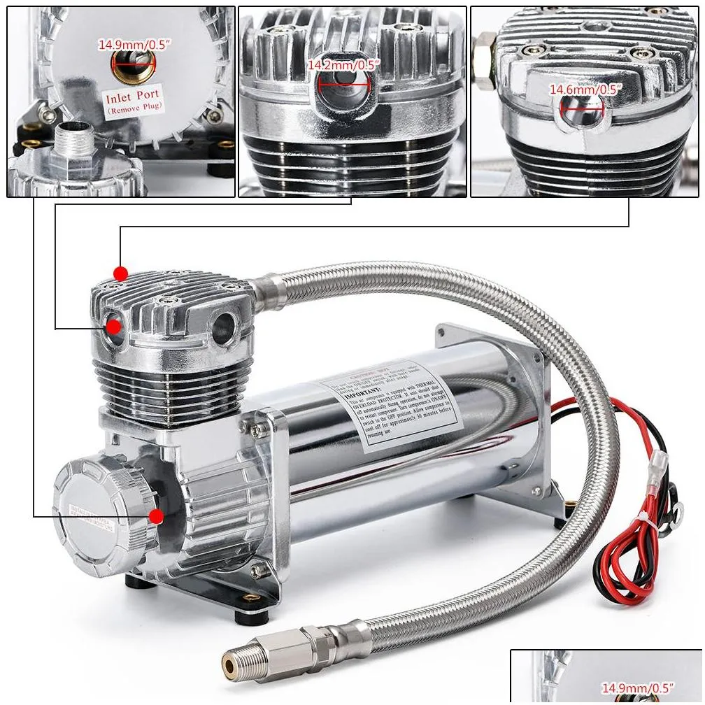 universal dc 12v 480c maxpower 200 psi outlet 3/8 or 1/4 car air suspension compressor/ pump pqyvac01