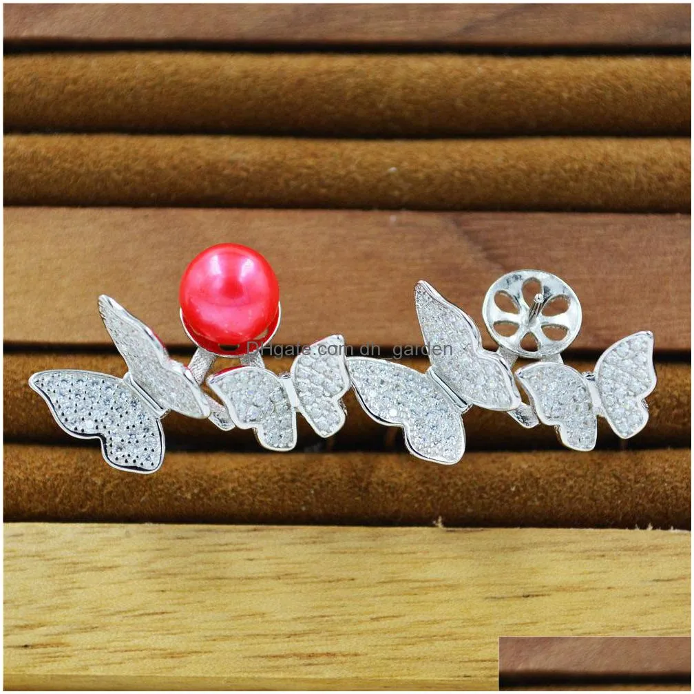 s925 silver pearl ring fittings diy mouth adjustable finger ring mount semifinished hollow bracket microinsert butterfly ps4mjz040