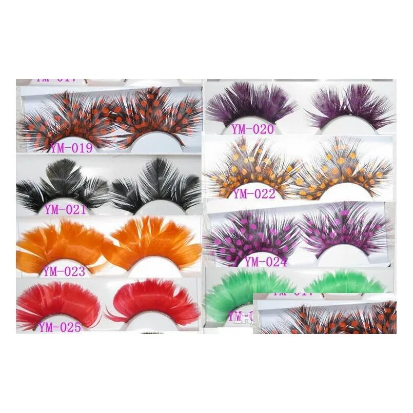 colorful feather false eyelashes for party makeup or exaggerated maquiagem white spots feather eyelashes
