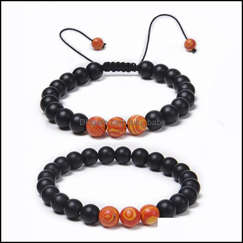 friendshhip 8mm retro matte malachite strand black stone braided chakra beaded bracelet set for women men yoga buddha energy lulubaby