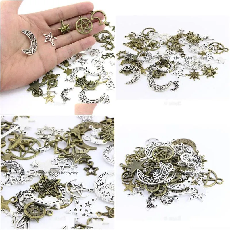 charms 73pcs/set direct star and moon pendant set bronze tibetan silver jewelry diy accessories for necklace bracelet making