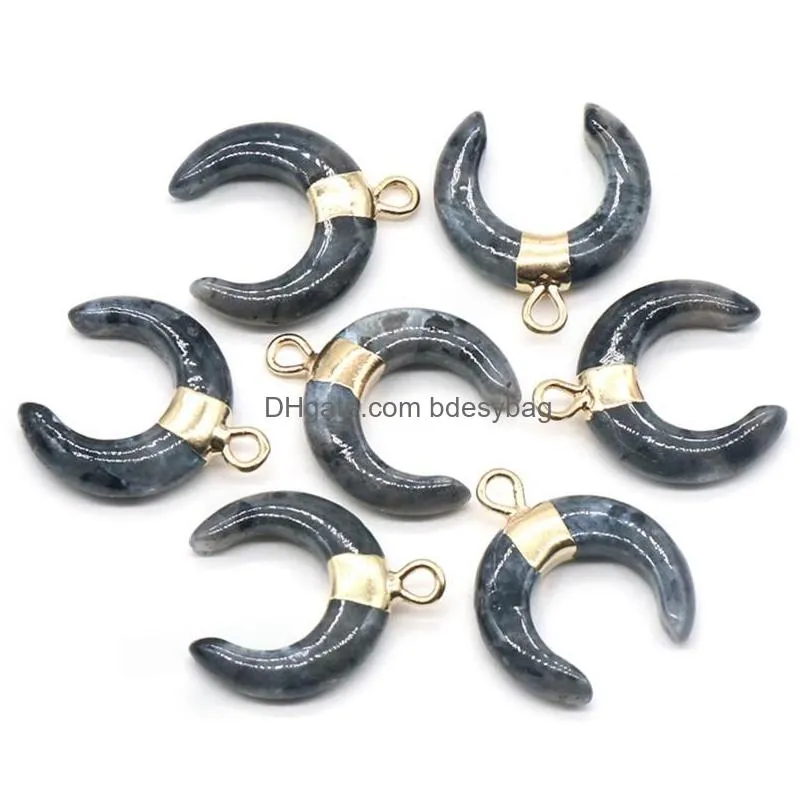charms 2 pcs natural crescent shaped semi precious stone aura treatment gem decoration pendant necklace jewelry gifts 15x18mm