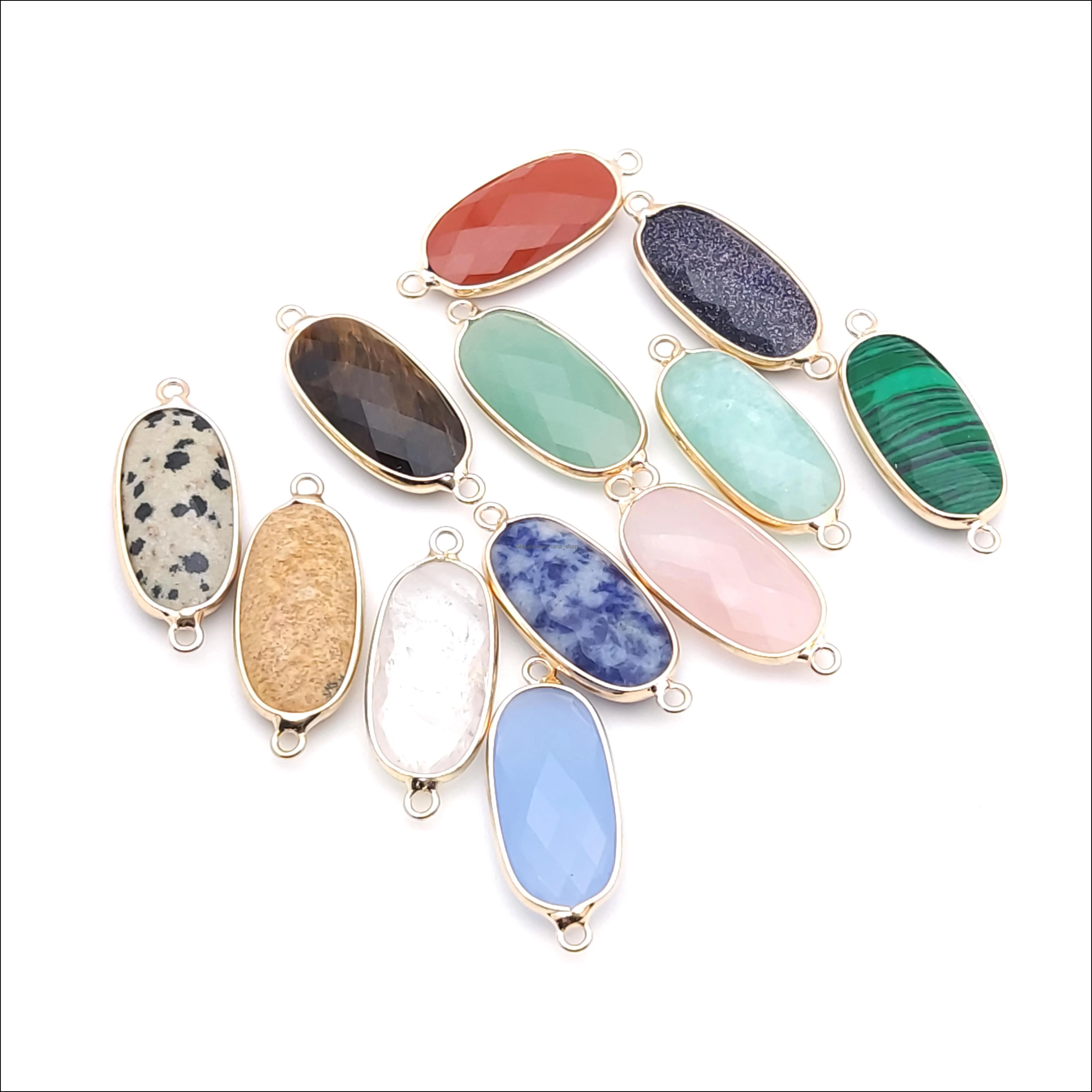 gold edged natural stone charms green rose quartz crystal connector pendant for earrings necklace jewelry making wholesale