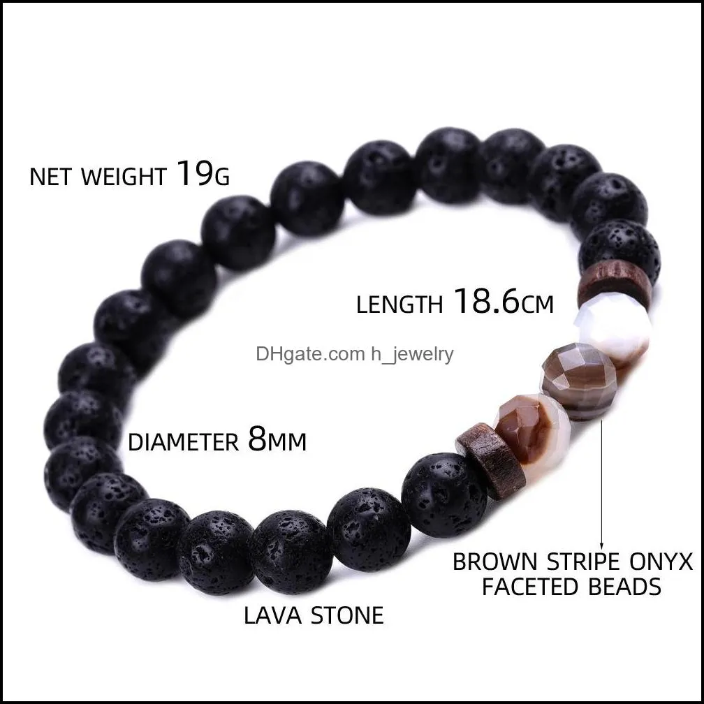 men bracelet faceted natural stone wooden beaded 8mm tiger eye spectrolite buddha lava beads bracelets women jewelry gift