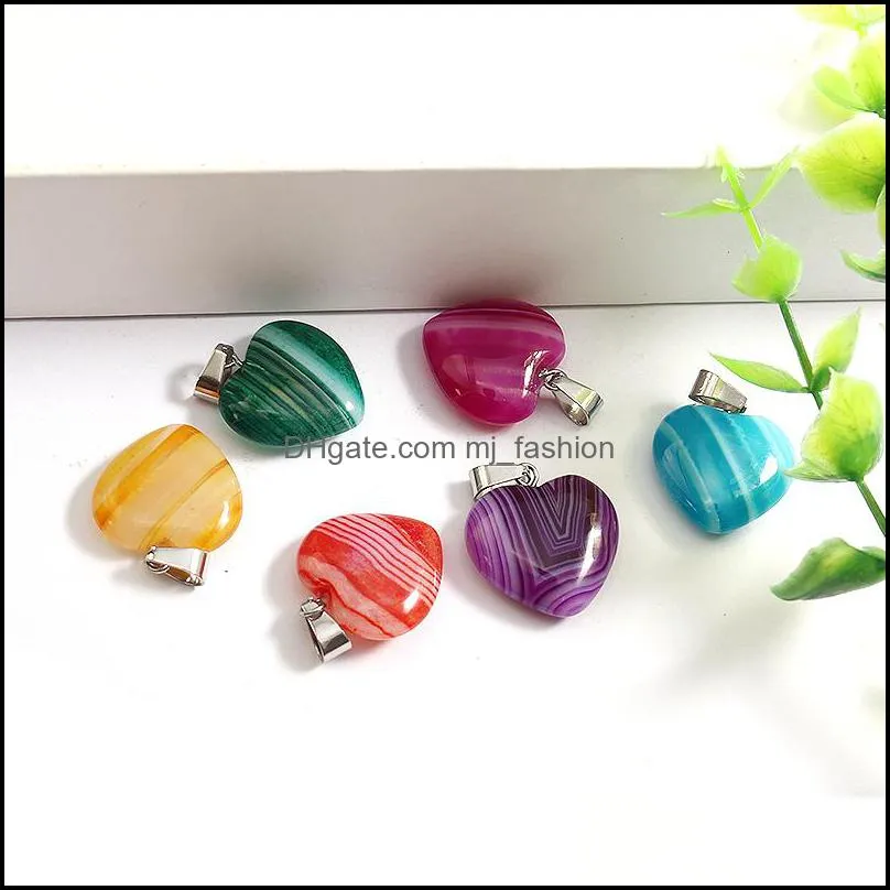 20mm charms stripe agate heart pendant healing love heart stone fashion for jewelry making pendant mjfashion