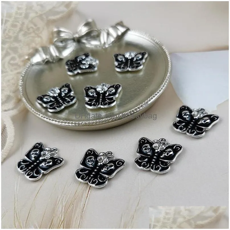 charms 10pcs alloy pendant jewelry accessories black skull butterfly earrings diy designer cartoon enamel charm