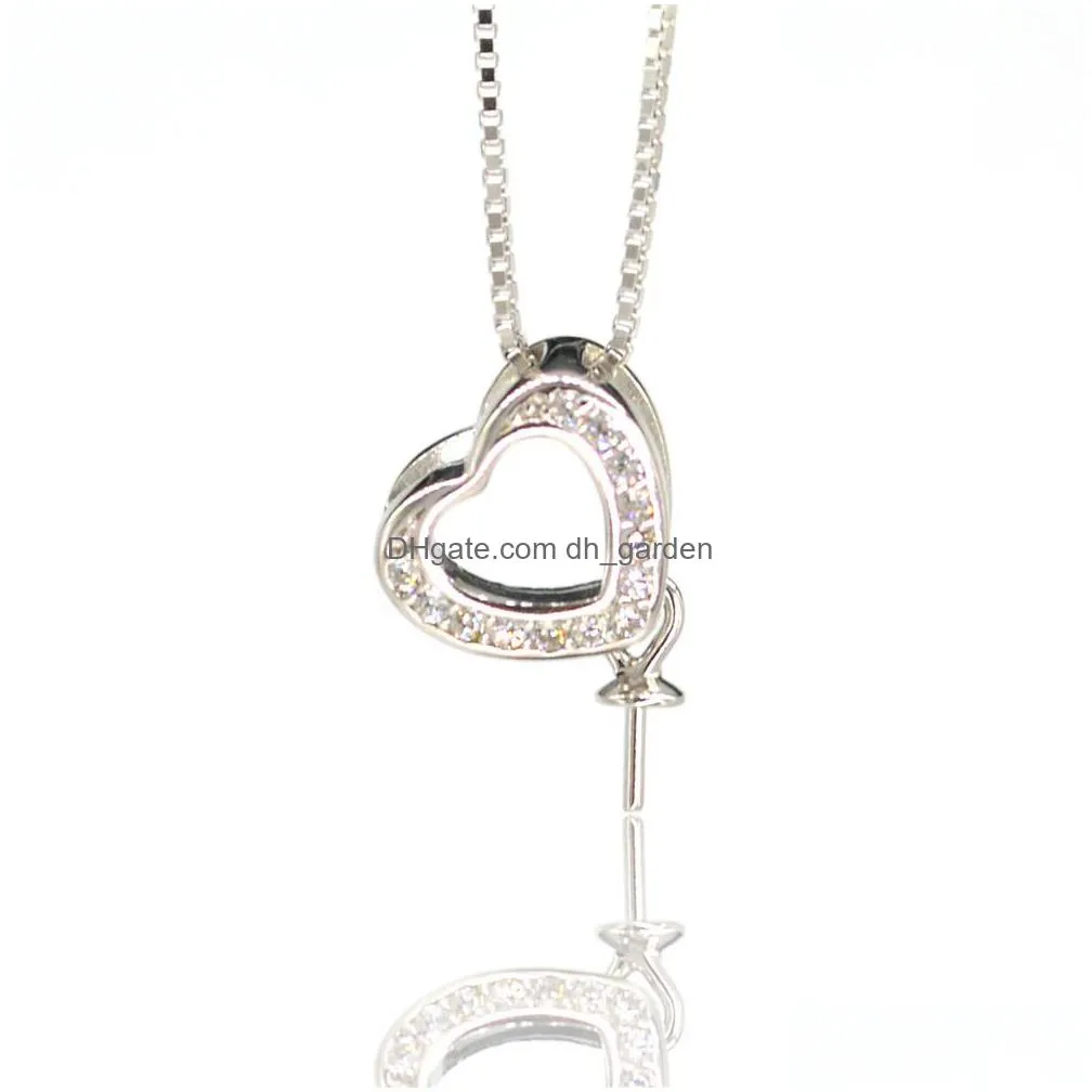 s925 sterling silver pearl pendants setting necklaces pendant supporting mount zircon love heart necklace settings