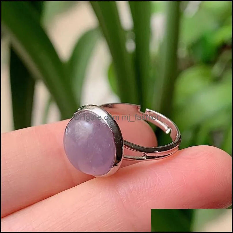natural stone crystal rings chakra healing 10mm 12mm round open adjustable amethyst lapis pink quartz women ring party weddi mjfashion
