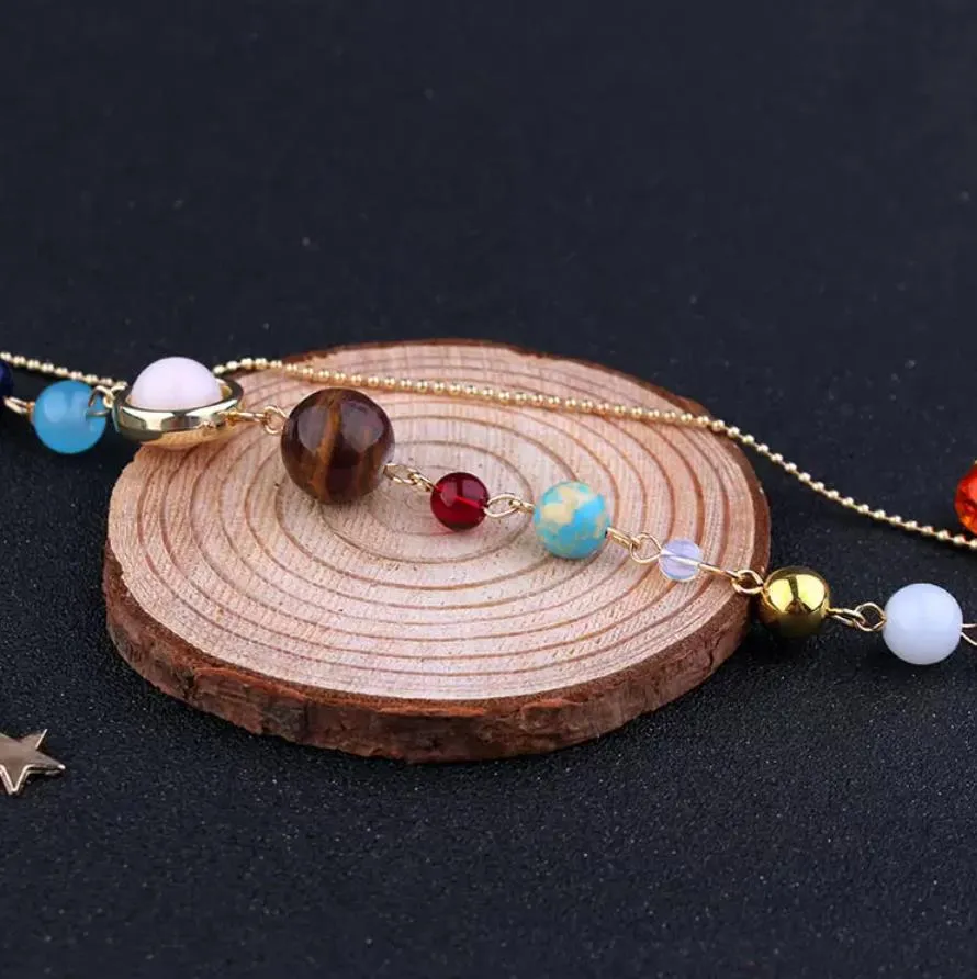 universe galaxy the eight planets in the solar system guardian star natural stone beads necklace for women