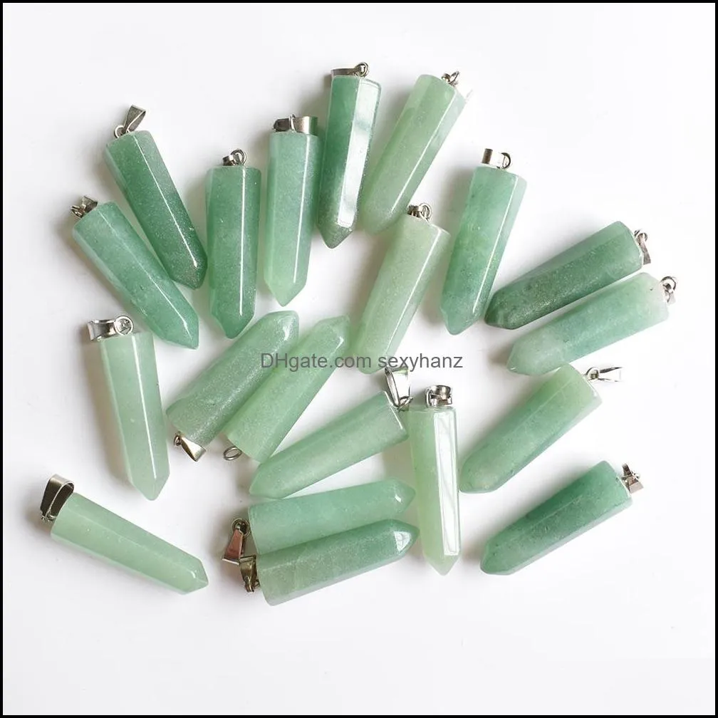 natural stone green aventurine hexagonal pillar shape charms point chakra pendants for jewelry making diy necklace earrings