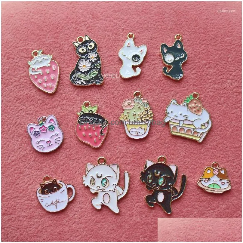 charms 10pcs cartoon cat charm cute enamel metal pandent for jewelry making necklace bracelet earring diy fashion craft accessories