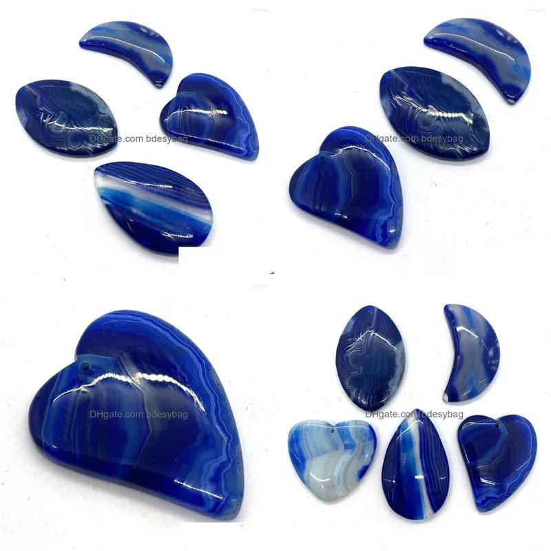 charms 5pcs blue striped agate pendants set natural stone reiki healing for jewelry diy making necklace accessories onyx