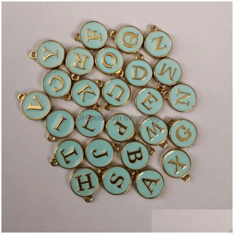 charms 26pcs 12 14mm round gold enamel alphabet color capital letter beads initial pendants alloy jewelry making accessories diycharms