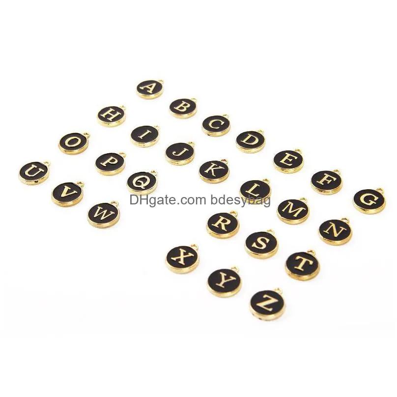 charms 26pcs 12 14mm round gold enamel alphabet color capital letter beads initial pendants alloy jewelry making accessories diycharms