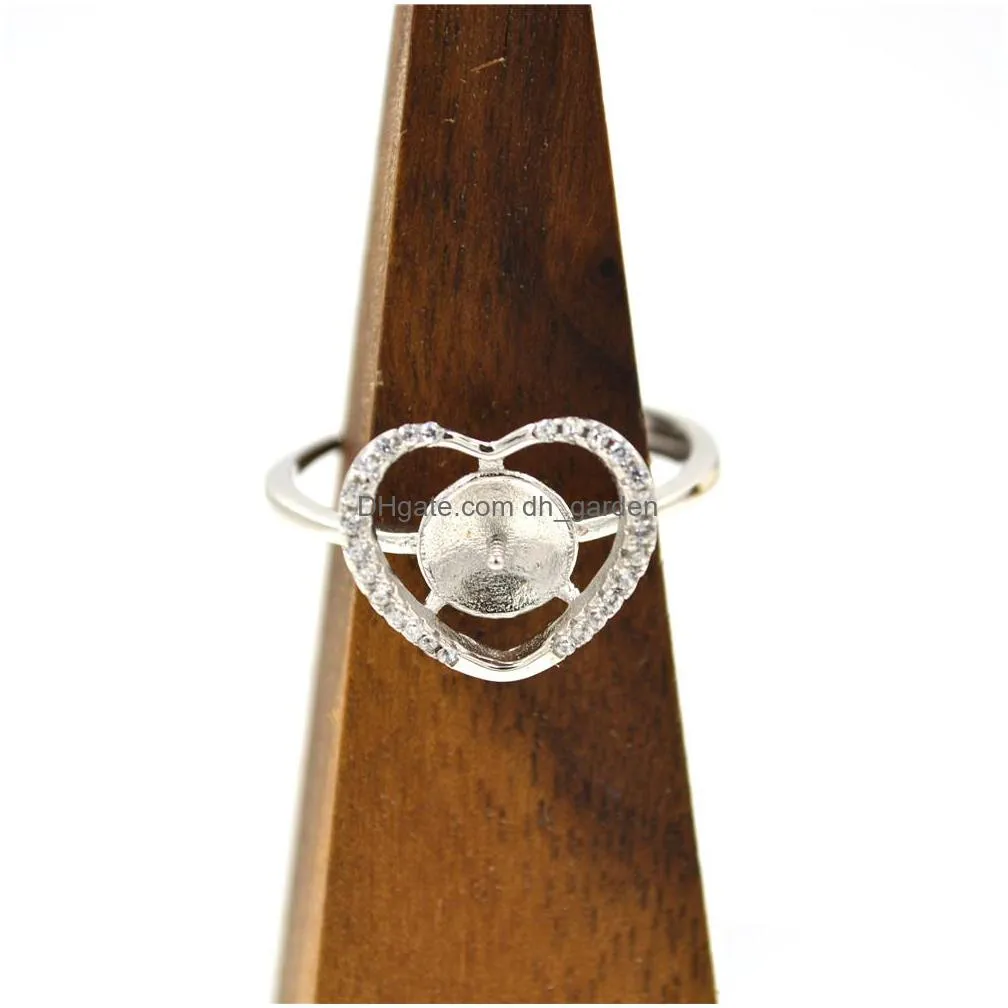 s925 sterling silver ring accessories pearl ring hollow support diy adjustable tap zircon heart shaped support for oyster pearls