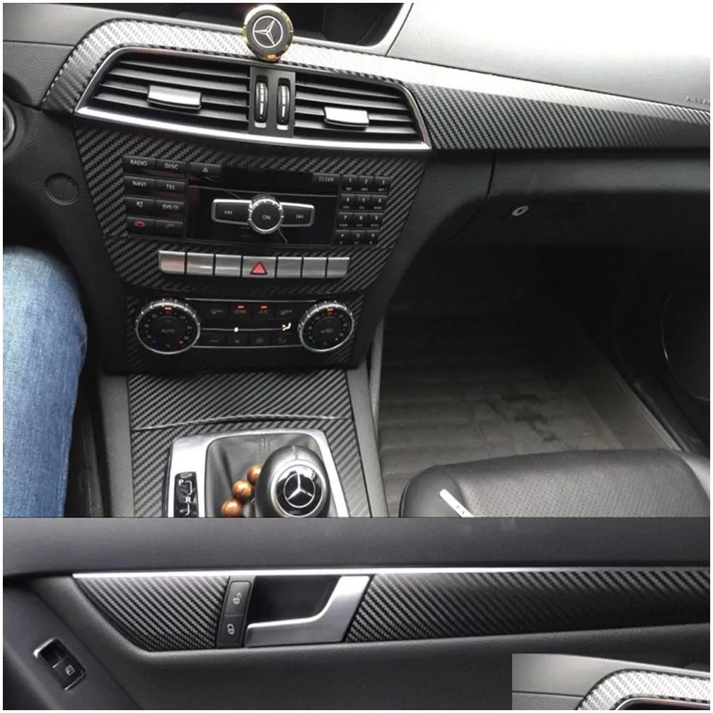 for mercedes benz c class w204 20112014 interior central control panel door handle 3d 5d carbon fiber stickers decals car styling