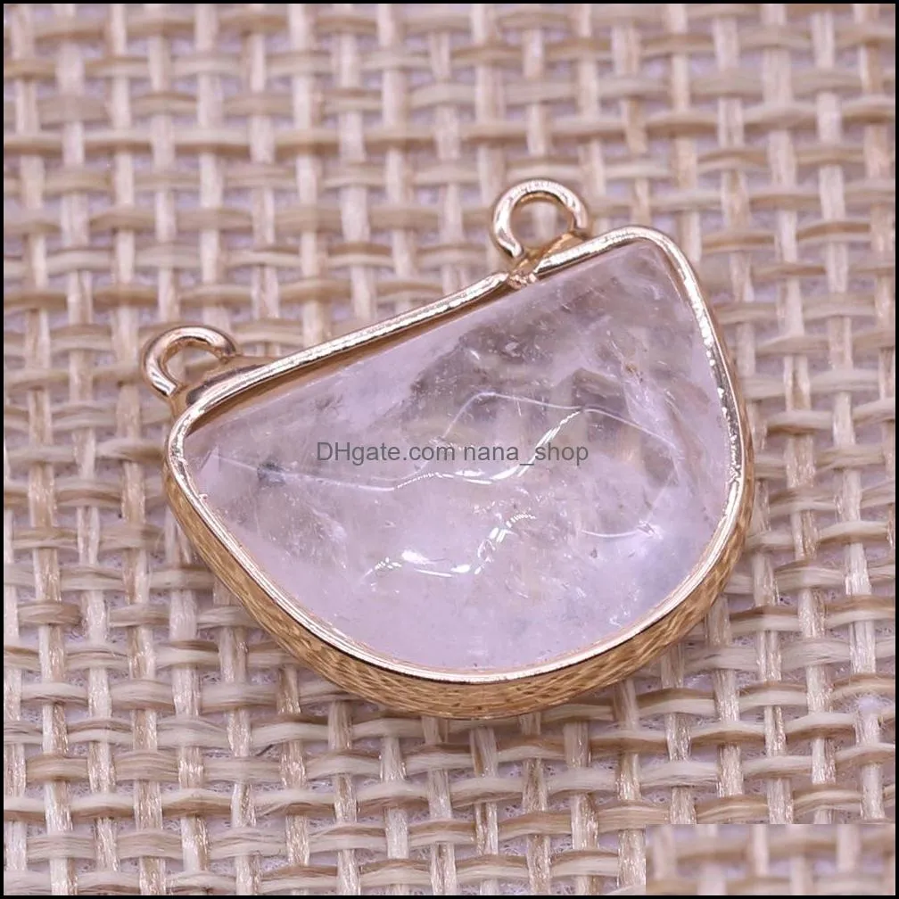 semicircle natural stone chakra charms rose quartz healing reiki amethyst crystal pendant finding for diy men necklaces jewelry