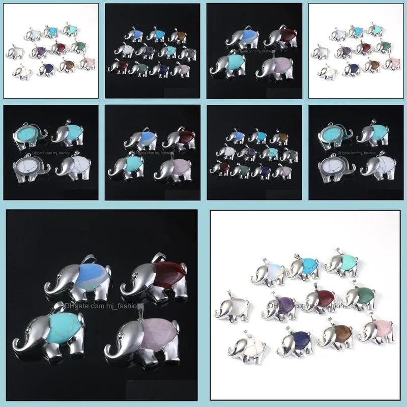 36x26mm natural gem stone charms elephant shape pendants opal crystal rose quartz diy necklaces jewelry making mjfashion