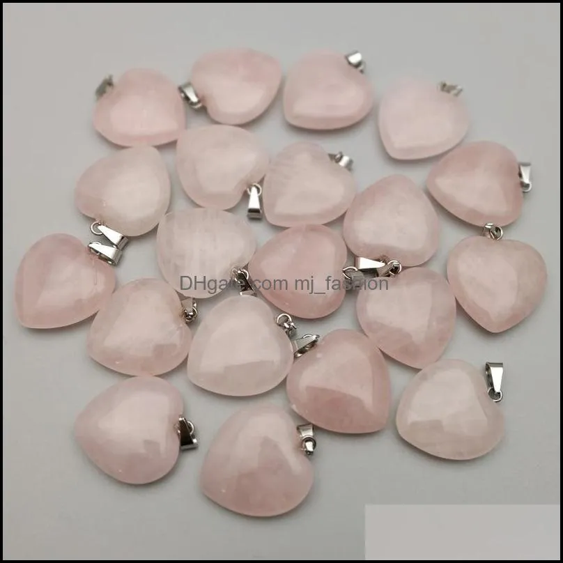 20mm rose quartz heart natural stone charms chakra healing pendant diy necklace earrings jewelry makin mjfashion