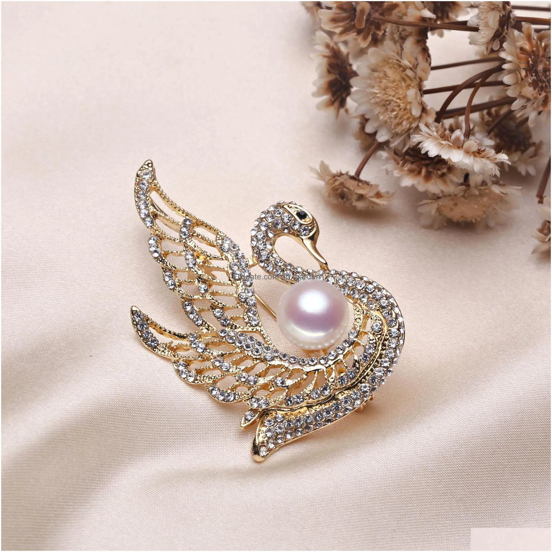 wholesale fashion luxury pearls brooch mount crystal dragonfly thick goldplated pearl brooch semifinished products shipping