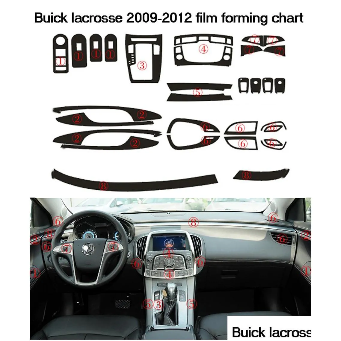 for buick lacrosse 20092012 interior central control panel door handle 3d/5dcarbon fiber stickers decals car styling accessorie