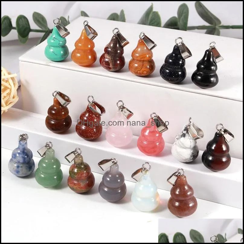 natural crystal opal rose quartz tigers eye stone charms gourd shape pendant for diy earrings necklace jewelry making