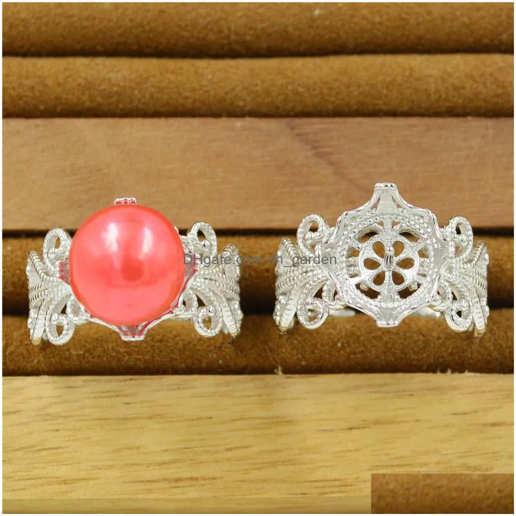 925 silver pearl ring fittings diy mouth adjustable finger ring semifinished empty palace lace noble ring mounting ps4mjz047