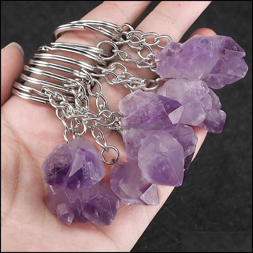 natural amethyst key rings rough stone keychains healing crystal mineral specimen handbag keyring pendant accessorie lulubaby