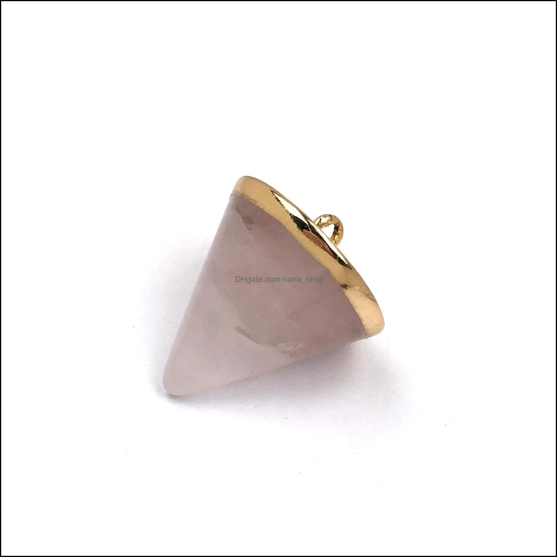 20x24mm natural crystal cone shape chakra stone charms rose quartz pendants for jewelry accessories diy making wholesale