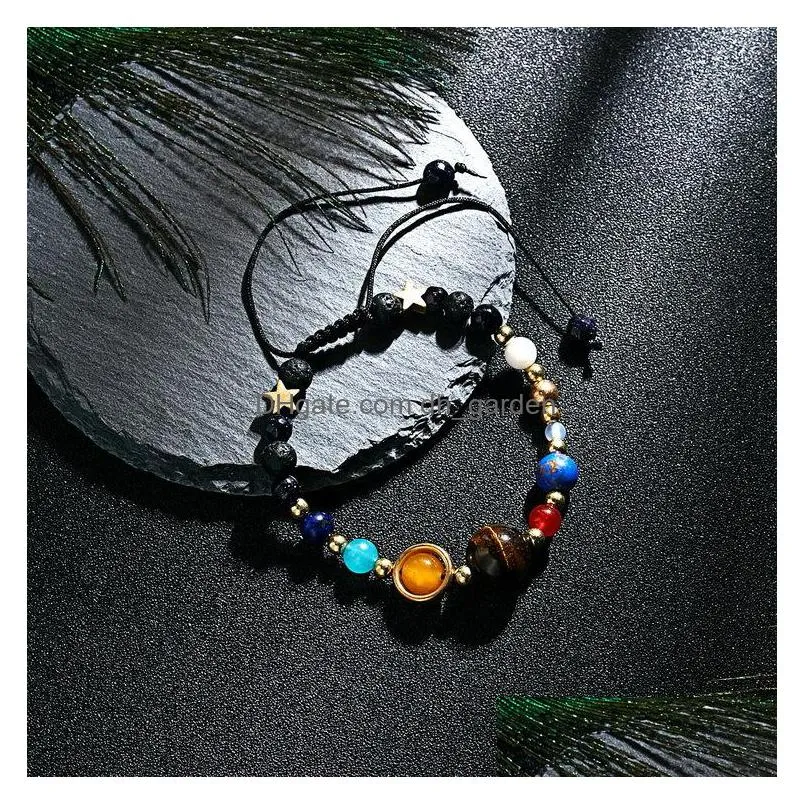 eight planets of the solar system natural stones lava stone strands woven bracelet fashion hand woven bracelets