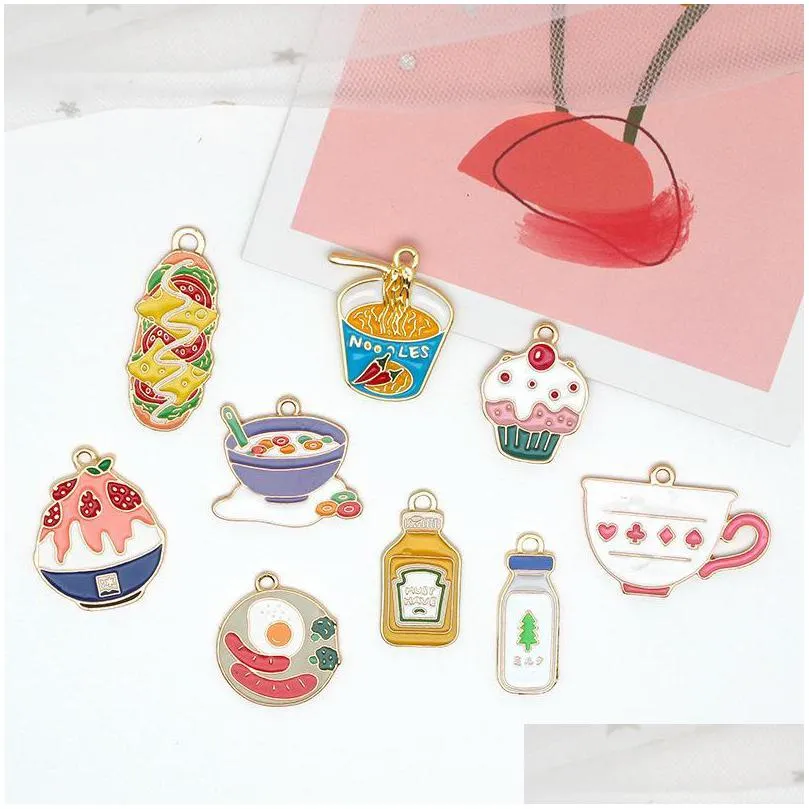 charms 10pcs alloy dripping oil japanese food dog ramen pendant diy earrings keychain necklace jewelry accessories charmcharms