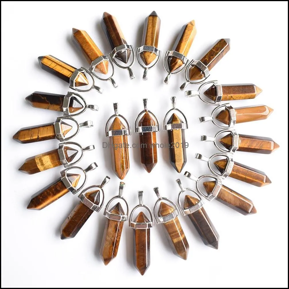 natural stone charms tiger eye bullet shape charms point chakra pendants for jewelry necklace earrings making