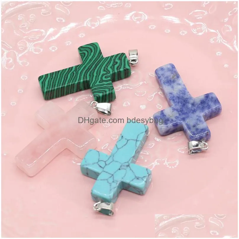 charms natural stone pendants cross shape healing crystal agate for jewelry making women necklace gift accessories