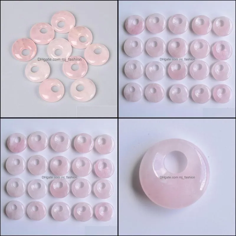 18mm natural stone crystals gogo donut charms rose quartz pendants beads for jewelry making mjfashion