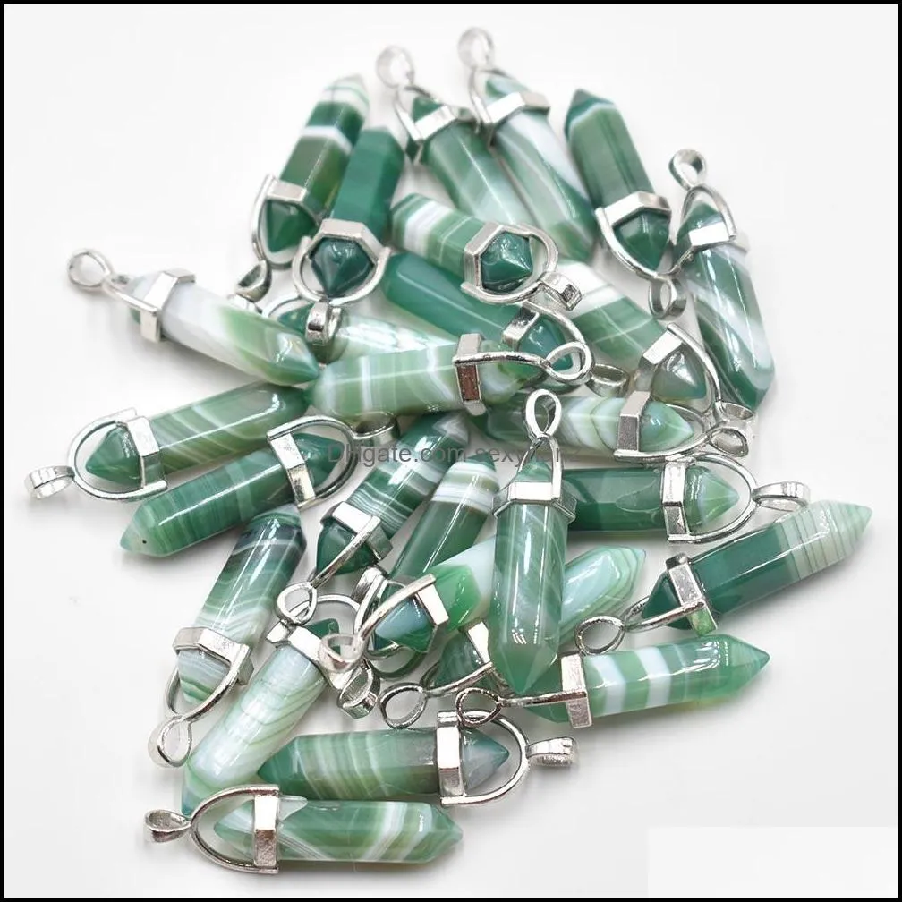 purple pink green stripe onyx pillar shape point chakra stone charms pendants for necklace earrrings jewelry making