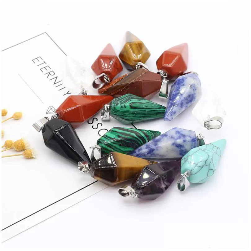 charms 2022 natural stone semiprecious rough mineral agate gem diamond pendant for making diy necklace accessories size 15x25mm