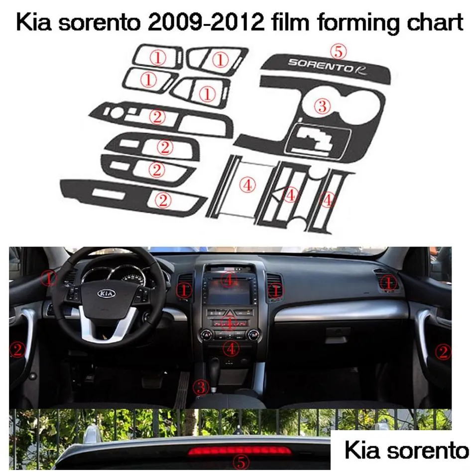 for kia sorento 20092012 interior central control panel door handle 3d/5dcarbon fiber stickers decals car styling accessorie