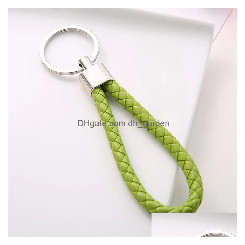 shop benefits mix color pu leather braided woven keychain rope rings fit diy circle pendant key chains holder car keyrings jewelry