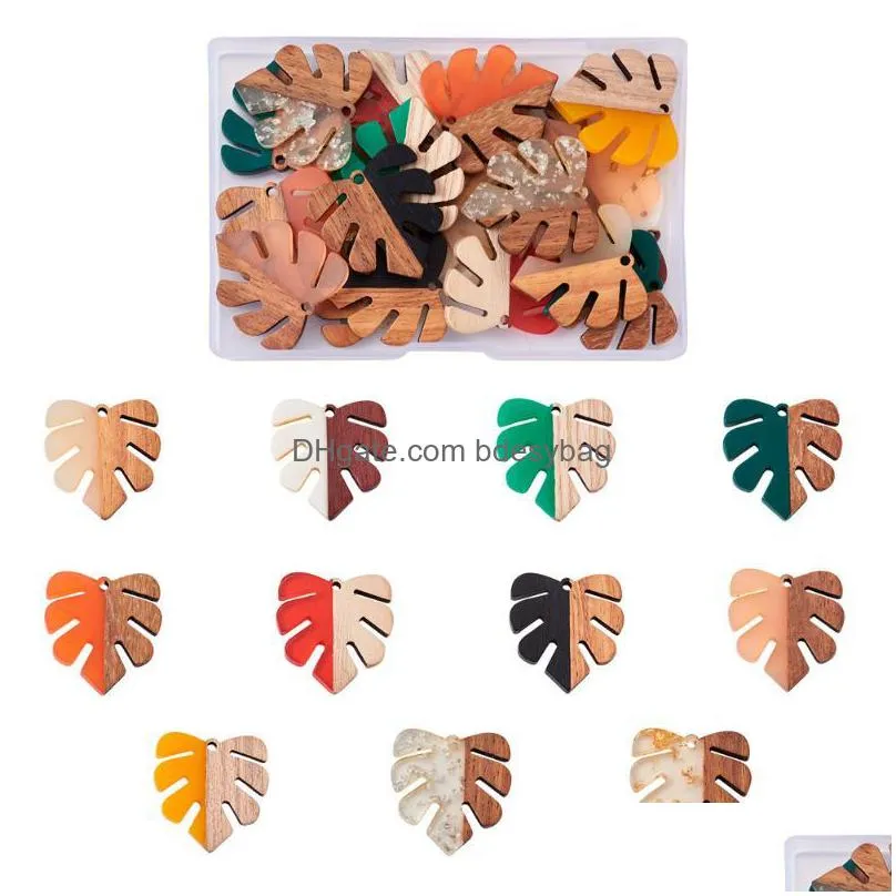 charms pandahall 1set resin wood pendants monstera leaf wooden for diy earrings craft jewelry making accessories findingscharms