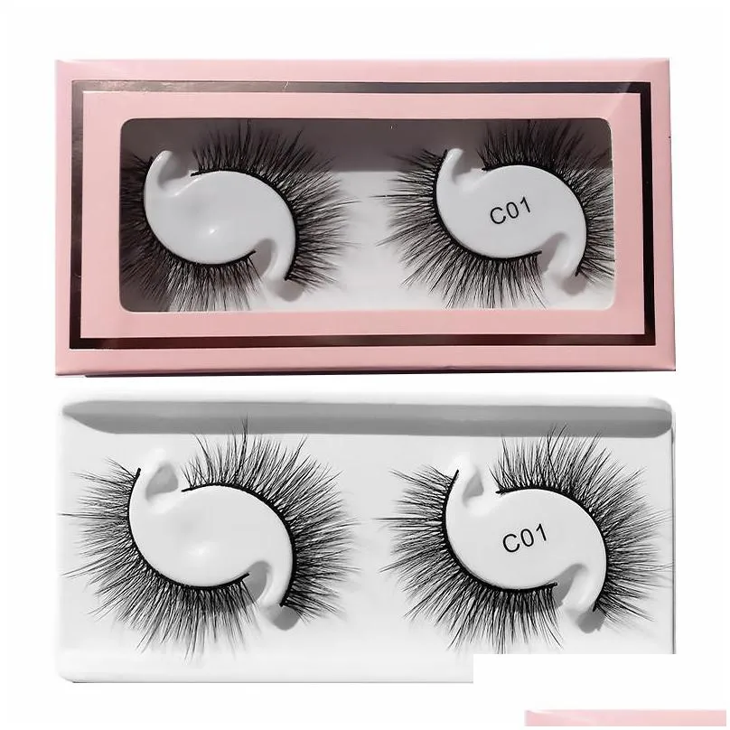 2 pairs soft cotton stem false eyelashes 3d multi layer natural thick eye lashes with pink box