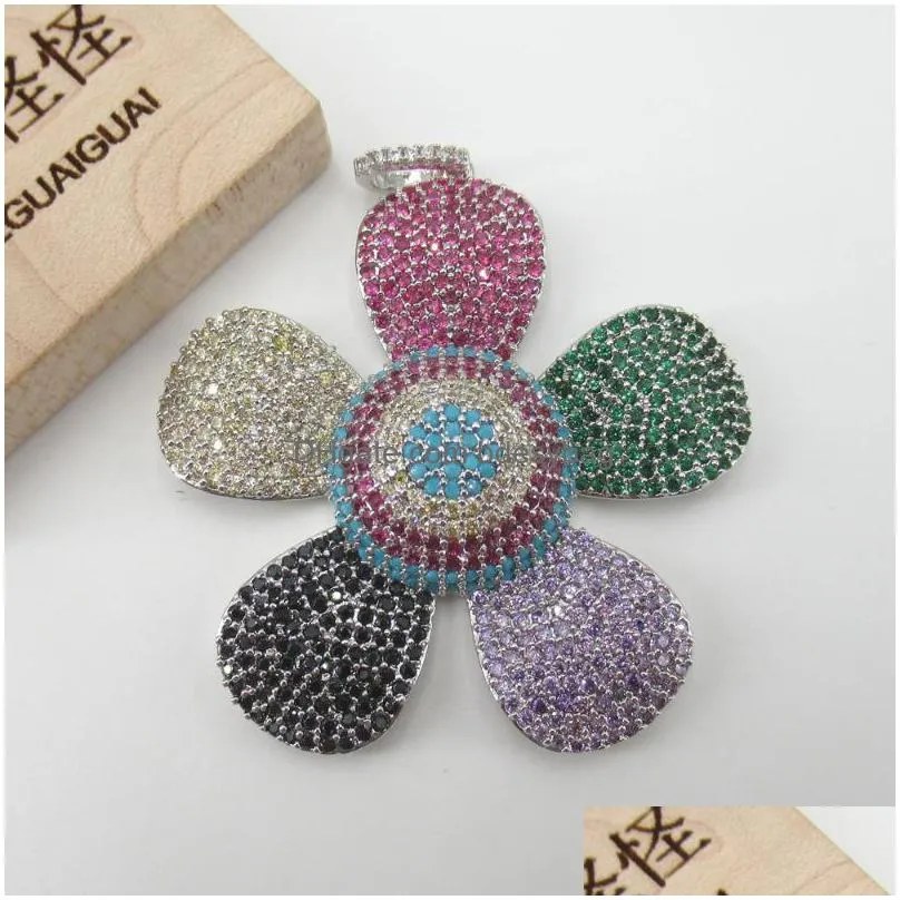 charms 48x48mm colorful flower gold plated cubic zircon cz paved connector necklace pendant jewelry diy findingscharms