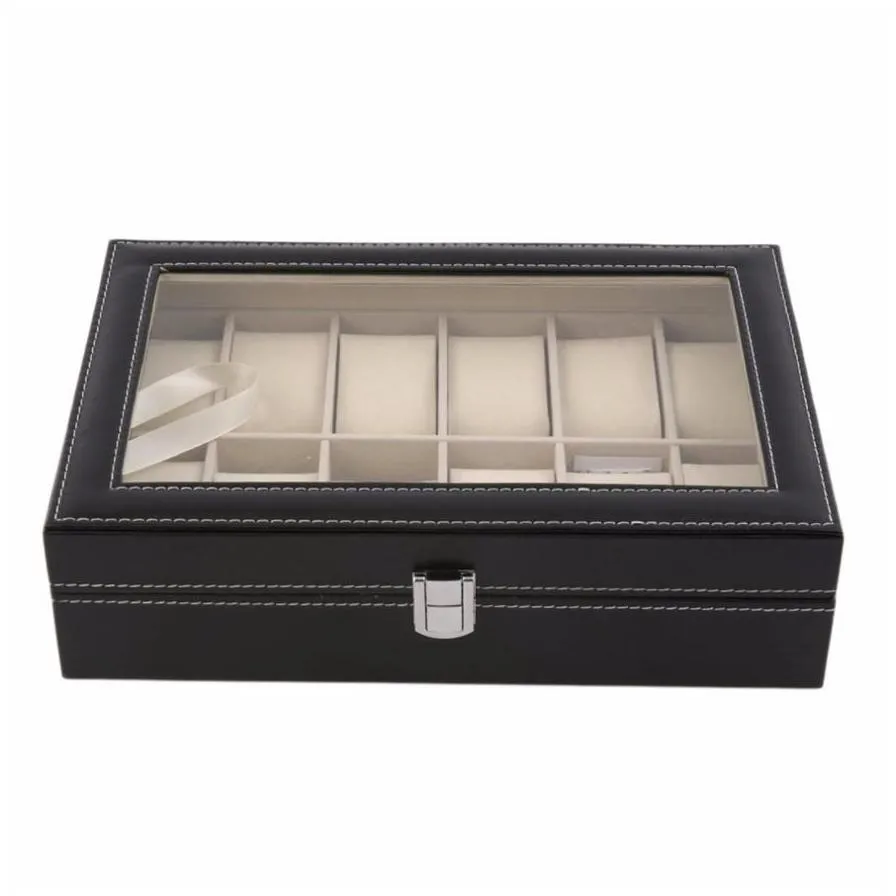 watch boxes cases designer box 12 slots grid pu leather display jewelry storage organizer case locked retro saat kutusu caixa para